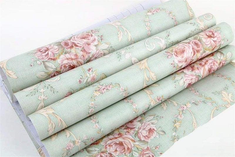 UPREDO Vintage Floral Self Adhesive Wall Paper Shelf Liner Funitures Dresser Drawer Cabinet Decor Paper (Green, 17.7inchX100inch(8.2Ft)) - Image 3